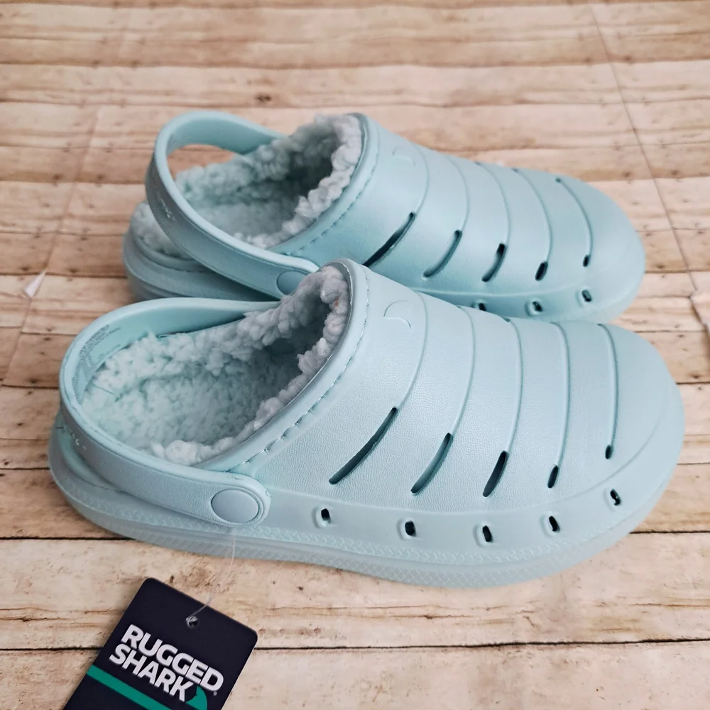 Rugged Shark Toddler Big Kids Lined Clogs Aqua Slippers Sandals Mint Green